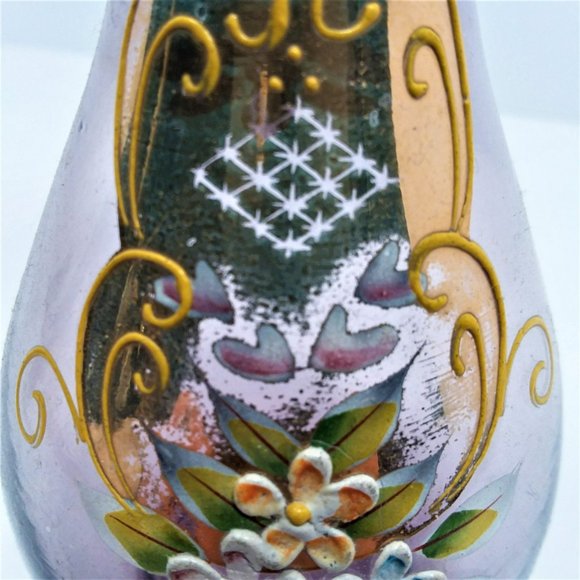 VTG Norleans Purple Vase Floral Hand Painted Enameled Flowers Gold Trim Japan - Picture 3 of 6